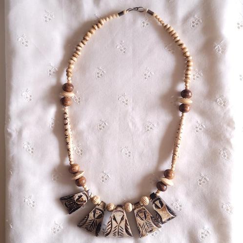 Vintage etnische ketting van bot/been, Sieraden, Tassen en Uiterlijk, Kettingen, Zo goed als nieuw, Overige materialen, Wit, Verzenden