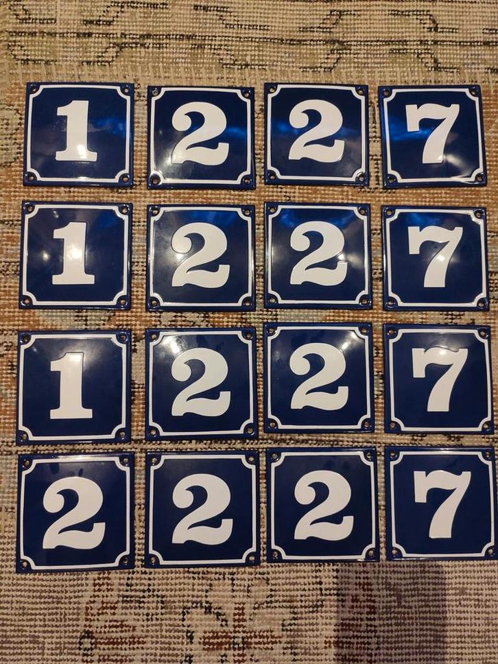 Emaille huisnummers bol (1-2-7), Antiek en Kunst, Antiek | Emaille, Ophalen of Verzenden