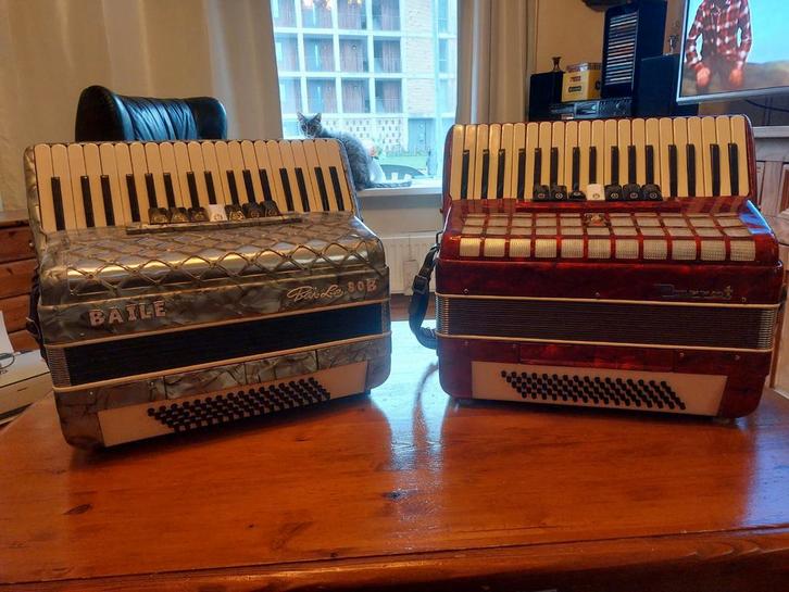 2 Accordeons 80 Bas Baile & Parrot met Koffers, Muziek en Instrumenten, Accordeons, Gebruikt, 80-bas, Met riemen, Ophalen