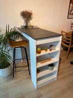 Bar met krukken en opbergvak, Huis en Inrichting, Barkrukken, Ophalen, Gebruikt, 90 cm of meer, Hout