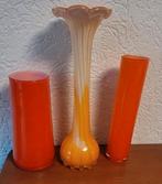 3 x vaas oranje glas bloem glazen vaasje vazen vaasjes, Minder dan 50 cm, Glas, Oranje, Ophalen of Verzenden