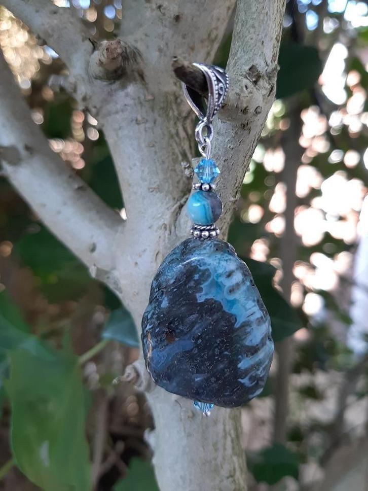 Hanger Maudy agaat-swarovski kristal zilver, Sieraden, Tassen en Uiterlijk, Kettinghangers, Nieuw, Zilver, Grijs, Overige voorstellingen