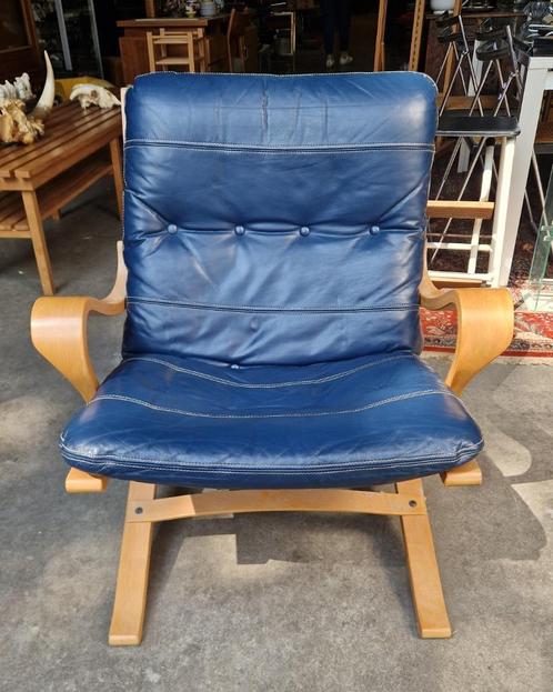 Vintage Westnofa lounge stoel – jaren '70, Huis en Inrichting, Fauteuils, Zo goed als nieuw, Hout, Leer, 50 tot 75 cm, Minder dan 75 cm