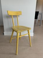 Vintage houten spijlen stoel Mid-century jaren 60 geel, Huis en Inrichting, Stoelen, Ophalen, Gebruikt, Eén, Hout
