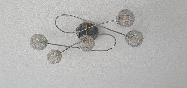 Designlamp van draadstaal met metaalgaas. Woonkamer, Huis en Inrichting, Lampen | Plafondlampen, Zo goed als nieuw, Ophalen of Verzenden