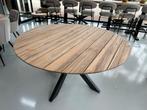 Tuintafel teak rond 130-150cm + spinpoot buitentafel teak, Ophalen, 100 tot 150 cm, 200 cm of meer, Zo goed als nieuw