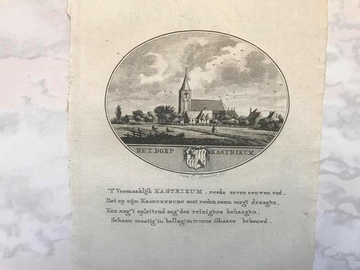 Het dorp Kastrikum. Kopergravure uit 1793, Anna C. Brouwer., Antiek en Kunst, Kunst | Etsen en Gravures, Ophalen of Verzenden
