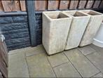 Bloembakken 3x, steen, wit, 30x30x60, Steen, Minder dan 60 cm, Vierkant, Zo goed als nieuw