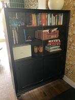 Vitrine kast zwart, Ophalen, Met deur(en), Glas, Eclectisch