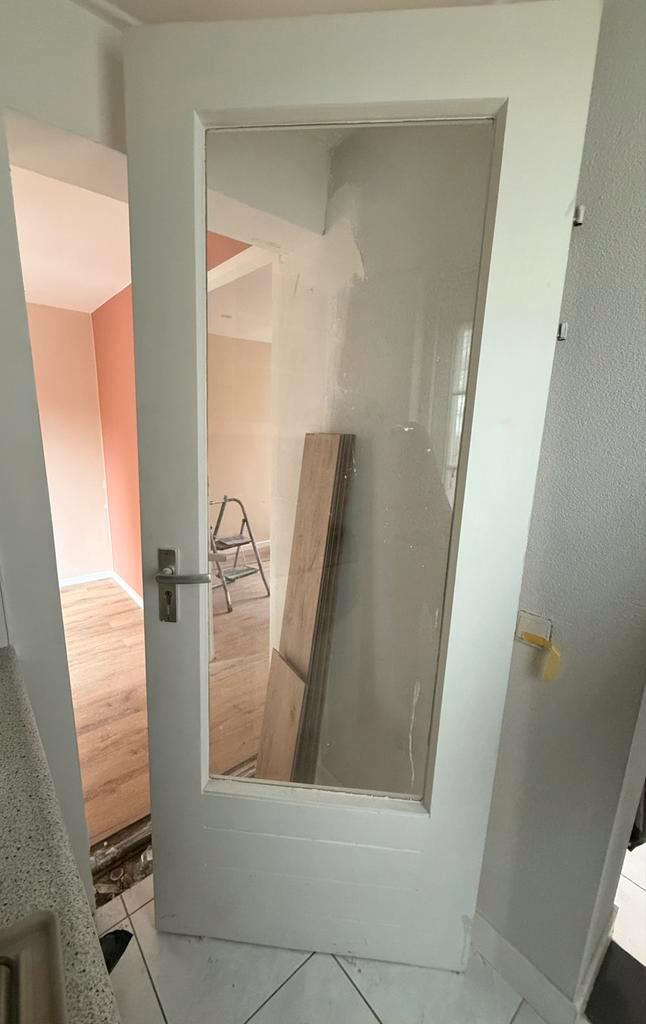 Houten deur met glazen inzet(wooden door), Doe-het-zelf en Verbouw, Deuren en Horren, Zo goed als nieuw, Binnendeur, 200 tot 215 cm