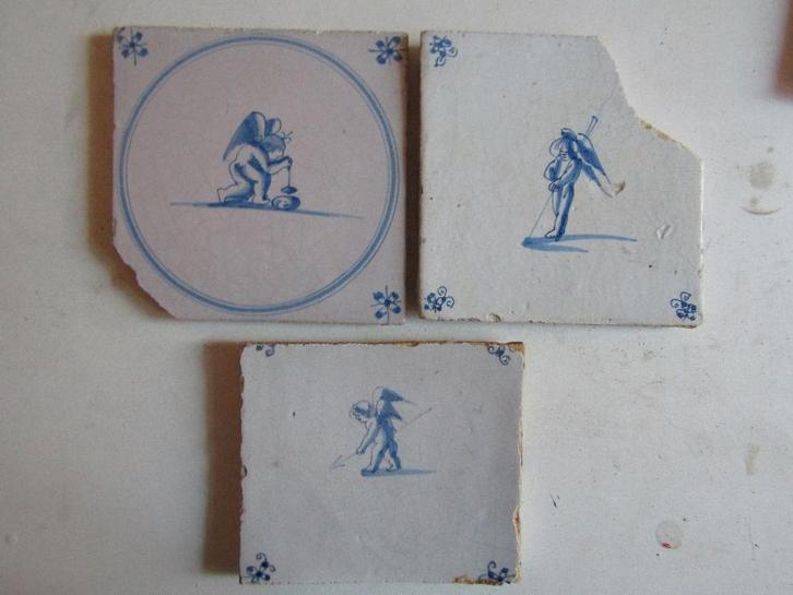 3 stuks antieke tegels met cupido,s/engeltjes, Antiek en Kunst, Antiek | Wandborden en Tegels, Ophalen of Verzenden