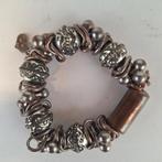 Armband met grove kralen, zilver-brons kleurig, Sieraden, Tassen en Uiterlijk, Armbanden, Ophalen of Verzenden, Gebruikt, Overige kleuren