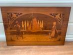 Antiek Marqueterie Ingelegd Houten Paneel Houtssnijwerk, Antiek en Kunst, Ophalen of Verzenden