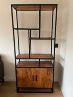Industriele mango hout zwart metaal vakkenkast, Ophalen, Zo goed als nieuw, Minder dan 150 cm, Metaal