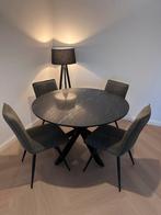 Eettafel rond Echt Marmer zwart 120cm inc. 4 stoelen, Ophalen, Gebruikt, 100 tot 150 cm, Rond