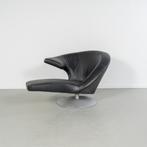 1x Leolux Parabolica Fauteuil Links Zwart Leer - Aluminium, Gebruikt, 125 tot 150 cm, Ophalen of Verzenden, Metaal