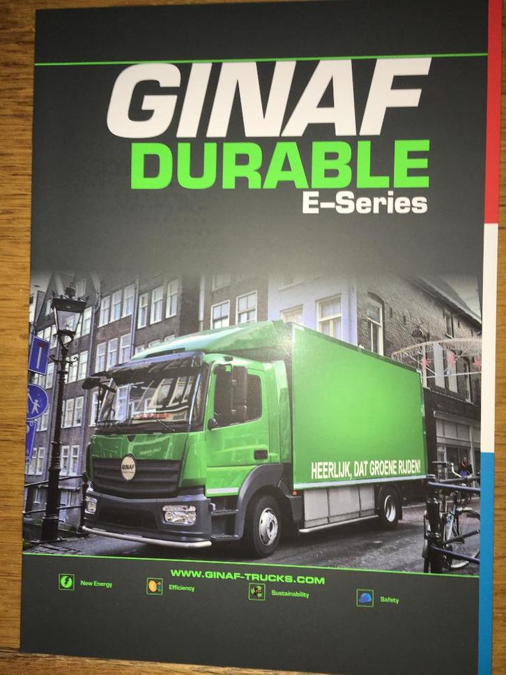 2x GINAF Durable EV Vuilniswagen + E-Serie folders brochures, Boeken, Auto's | Folders en Tijdschriften, Zo goed als nieuw, Overige merken