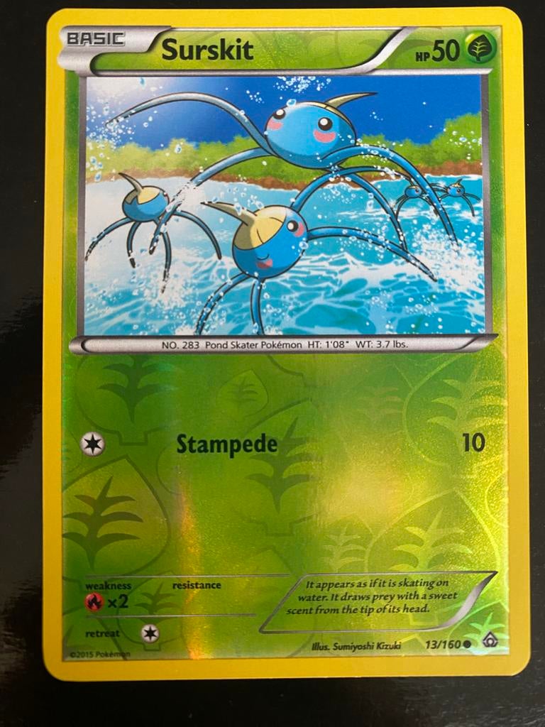 Surskit 13/160 Rev. Holo Pokémon XY Primal Clash 2015, Ophalen of Verzenden, Zo goed als nieuw, Losse kaart, Foil