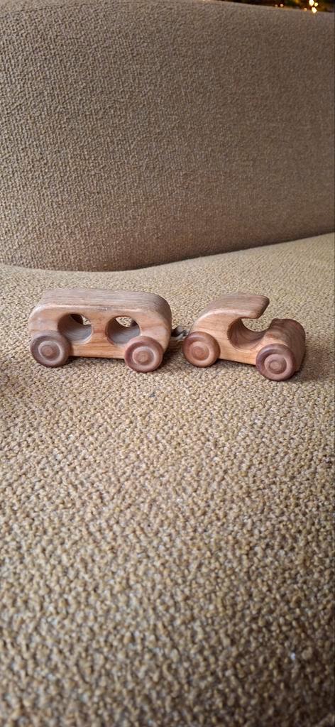 Houten Auto met Caravan, ambulance, racer - Eco Speelgoed, Kinderen en Baby's, Speelgoed | Speelgoedvoertuigen, Gebruikt, Ophalen of Verzenden