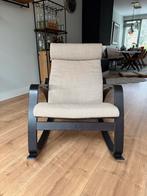 Stijlvolle schommelstoel met leren en stoffen kussen, Huis en Inrichting, Stoelen, Ophalen, Zo goed als nieuw, Leer