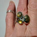 Mooie nieuwe zilveren ring,Labradoriet en Toermalijn mt16,5, Nieuw, Ophalen of Verzenden, Kleiner dan 17, Met edelsteen