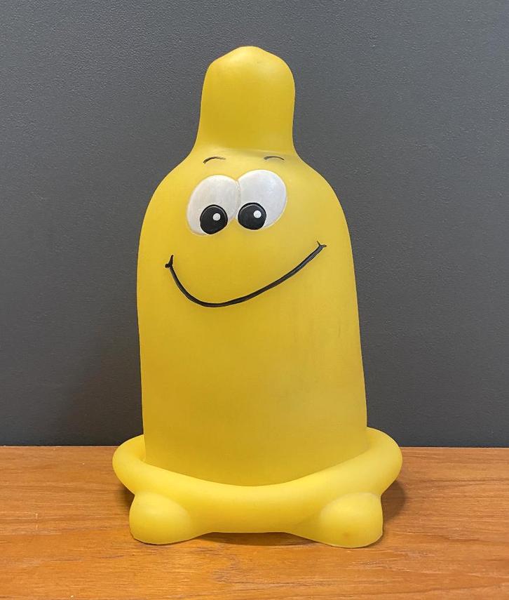 1999 GELE kunststof FUNNY smiley CONDOOM tafel lamp, Huis en Inrichting, Lampen | Tafellampen, Gebruikt, Minder dan 50 cm, Kunststof