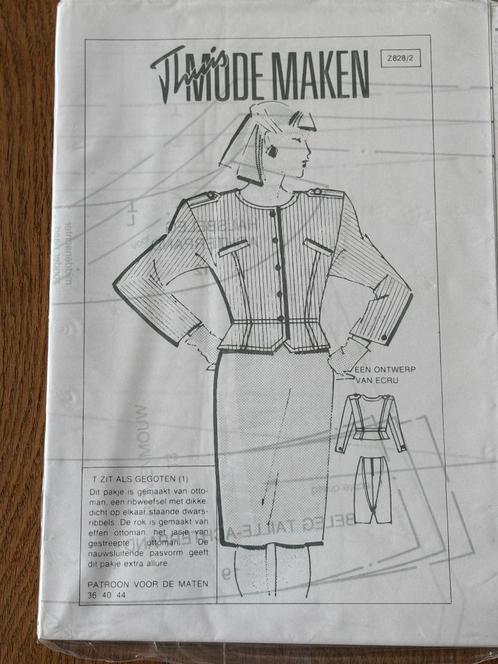 Patronen, kokerrok met jasje Vintage jaren 80, Hobby en Vrije tijd, Kledingpatronen, Nieuw, Overige typen, Vrouw, Overige merken