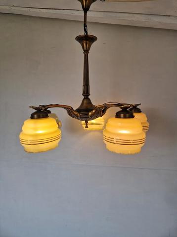 Art deco bronzen 5 armige kroonluchter beschikbaar voor biedingen