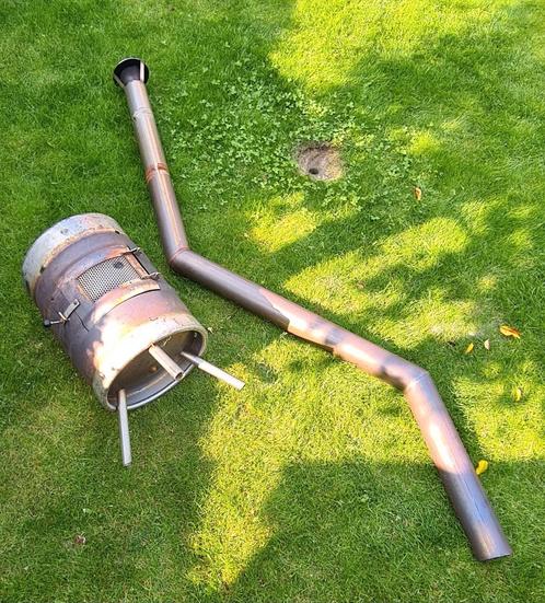 Tuinkachel RVS bierfust met bocht voor overkapping, Tuin en Terras, Tuinhaarden, Gebruikt, Ophalen