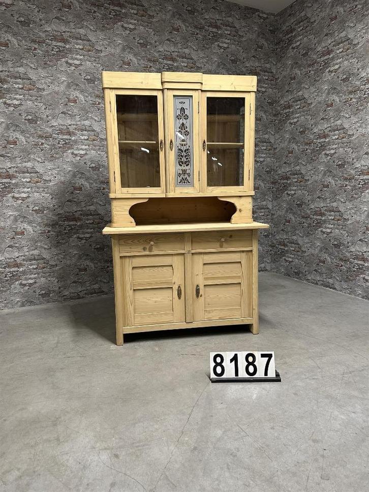 Antieke grenen vitrinekast | Keukenkast nr8187, Huis en Inrichting, Kasten | Vitrinekasten, Zo goed als nieuw, 150 tot 200 cm