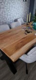 grote eettafel met kruispoten, Huis en Inrichting, Ophalen, Gebruikt, Eikenhout, 200 cm of meer