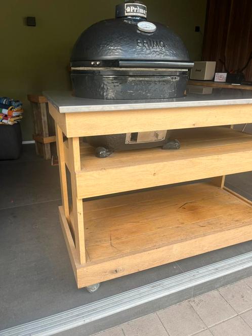 Bbq meubel eiken met rvs blad primo grill, Tuin en Terras, Barbecue-accessoires, Gebruikt, Ophalen