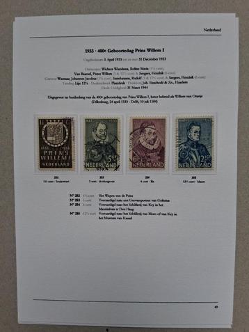 NVPH 252-255 op A5 albumblad (Prins Willem I) beschikbaar voor biedingen