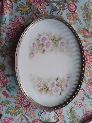 Antiek porseleinen dienblad met Bloemen - Gaaf & Genummerd beschikbaar voor biedingen