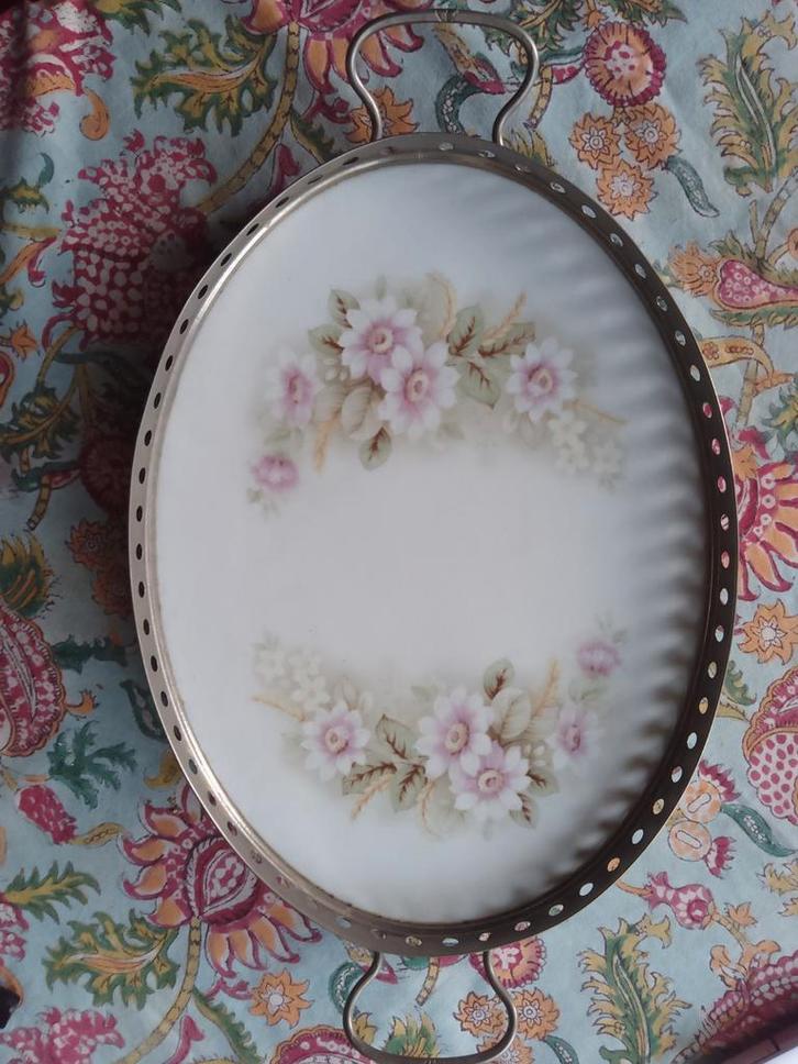 Antiek porseleinen dienblad met Bloemen - Gaaf & Genummerd, Antiek en Kunst, Antiek | Schalen, Ophalen