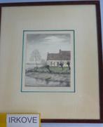 GEMENGDE TECHNIEK * HUIS MET KNOTWILGEN * IN Lijst *, Antiek en Kunst, Kunst | Schilderijen | Klassiek, Verzenden