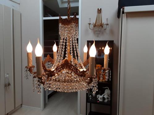MOOIE KRISTALLEN  VERGULDE KROONLUCHTER MET SWAROVSKI KRISTA, Huis en Inrichting, Lampen | Kroonluchters, Zo goed als nieuw, Ophalen of Verzenden