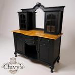 Elegante zwarte buffetkast uit de jaren ’20, Glas, Ophalen of Verzenden, Zo goed als nieuw, Shabby Chic