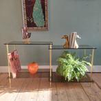 Lucky Vintage Hollywood Regency bijzettafel rookglas, Huis en Inrichting, Tafels | Salontafels, Ophalen, Gebruikt, ., .