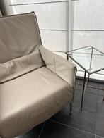 Lederen fauteuil roomwit met RVS poten, Ophalen, Gebruikt, Leer, 75 tot 100 cm