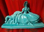 Art Deco beeld craquele turquoise Lejan, Antiek en Kunst, Ophalen