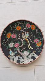 Vintage Japans bord famille noir met vogels en bloemen, Ophalen of Verzenden
