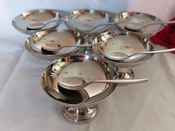 Franse RVS ijscoupes | inox | set van 6 + bijpassende lepels beschikbaar voor biedingen
