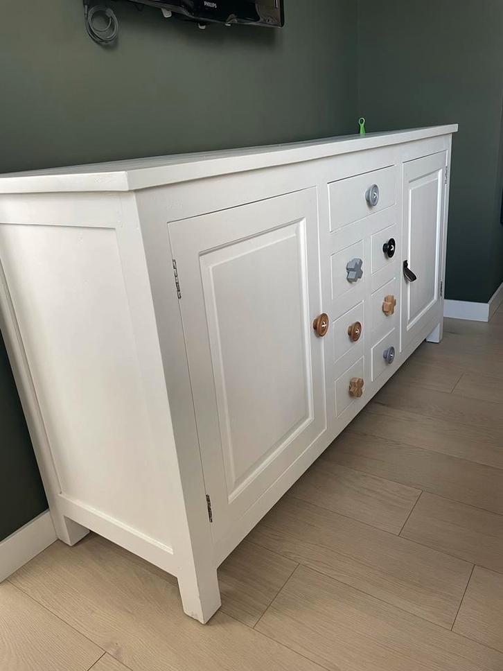 MOET WEG! Wit teakhout kast/commode incl HKLiving knoppen, Huis en Inrichting, Kasten | Buffetkasten, Zo goed als nieuw, Minder dan 100 cm