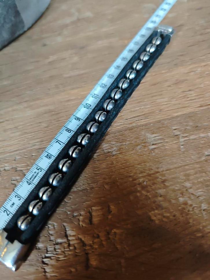 Buddha to Buddha armband zilver met zwart leer, Sieraden, Tassen en Uiterlijk, Armbanden, Gebruikt, Leer, Zwart, Ophalen of Verzenden
