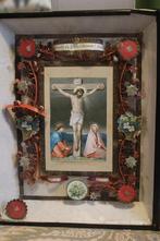 Antieke oud vitrine reliek christus folkore huisaltaar Jezus, Ophalen of Verzenden
