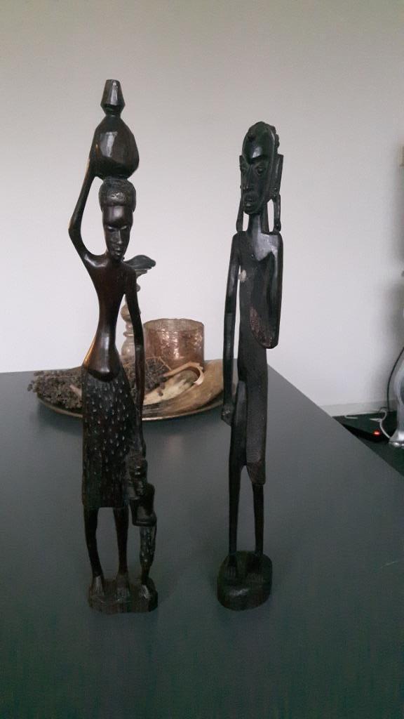 Uit hout gesneden poppen 2x - Tanzania, Antiek en Kunst, Kunst | Beelden en Houtsnijwerken, Ophalen of Verzenden