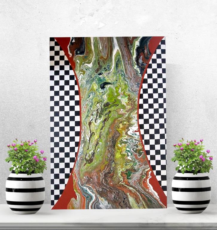 OPRUIMING!! schilderij gegoten acrylverf kunst canvas doek, Antiek en Kunst, Kunst | Schilderijen | Modern, Ophalen of Verzenden