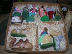 oude kerststal figuurtjes kerstgroep papier mache 15 delig, Ophalen of Verzenden