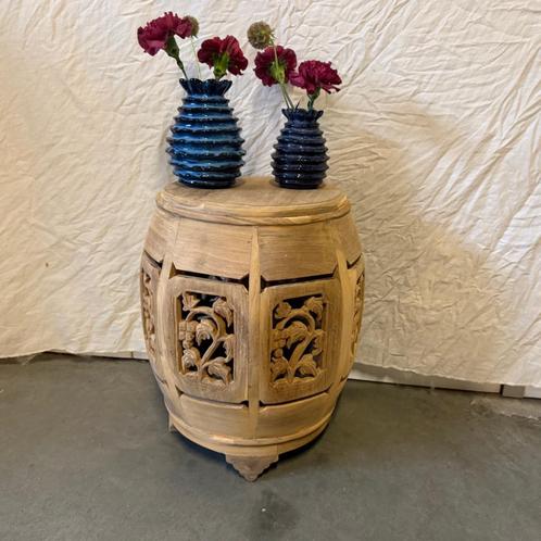 Bijzettafel - 35 x 35 cm - massief teakhout - Bij TTM Wonen, Huis en Inrichting, Tafels | Bijzettafels, Nieuw, Rond, Minder dan 45 cm
